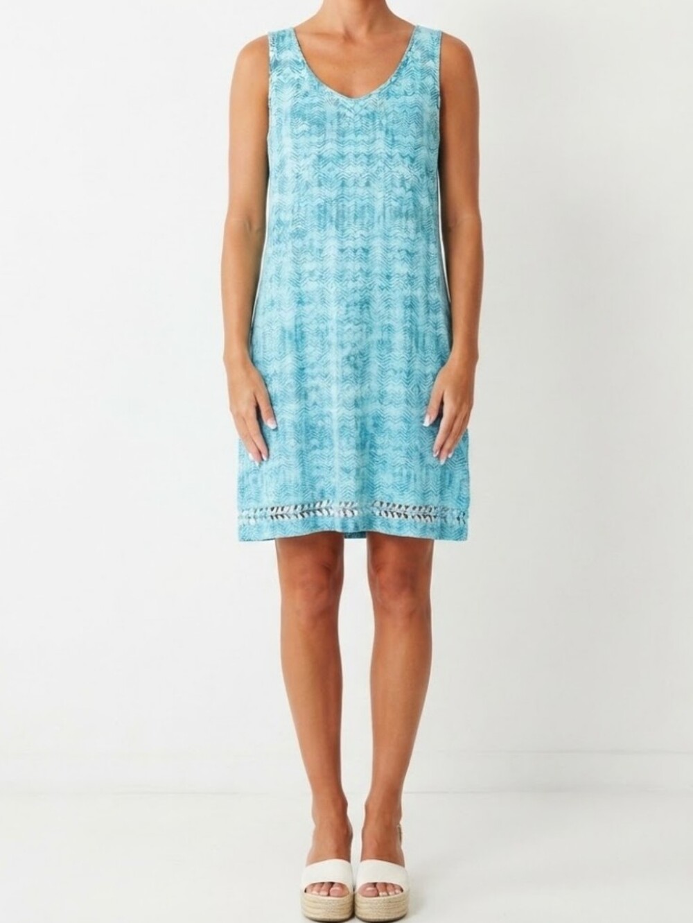 Toad&Co Eyelet Sunkissed Dress Size Large Geometric Aquamarine Blue Lightweight